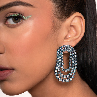 Aqua Blue Tri Layered Earrings - Isharya | Modern Indian Jewelry