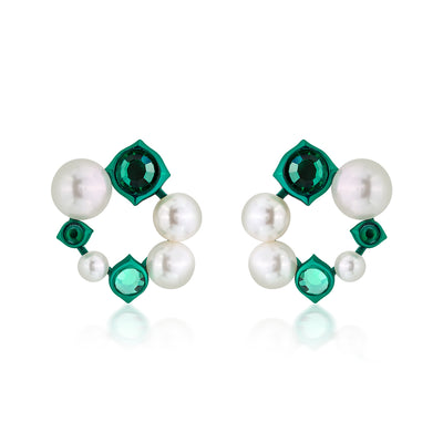 Zeenat Green Quartz Pearl Earrings