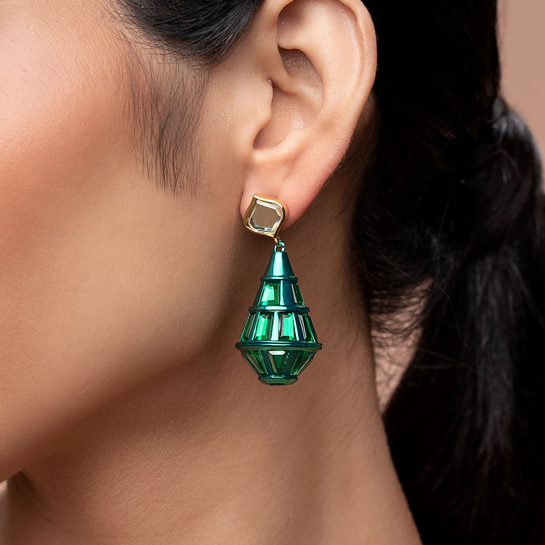 Sultana Green Mirror Drop Earrings