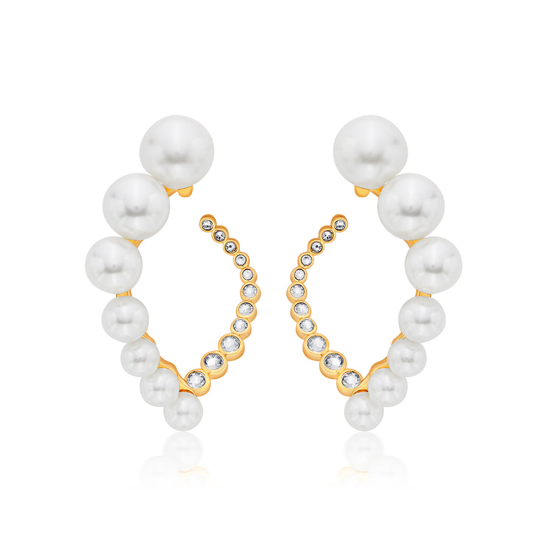 Amara CZ Pearl Harp Earrings