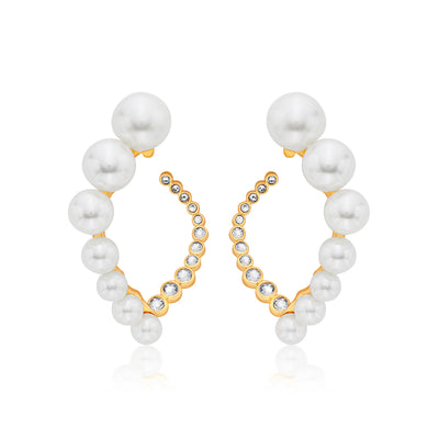 Amara CZ Pearl Harp Earrings