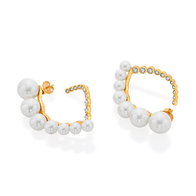 Amara CZ Pearl Harp Earrings