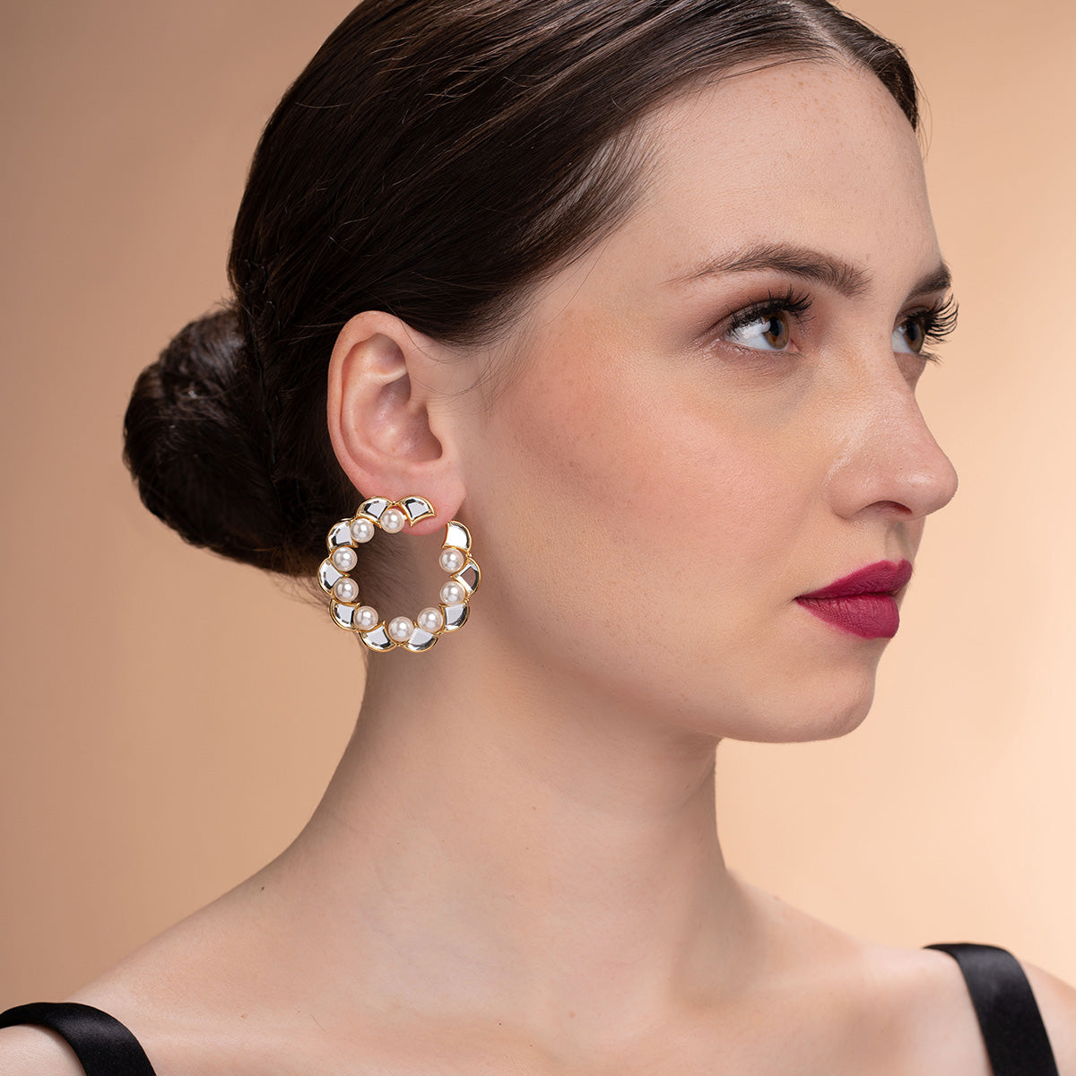 Amara Mirror Pearl Hoop Earrings