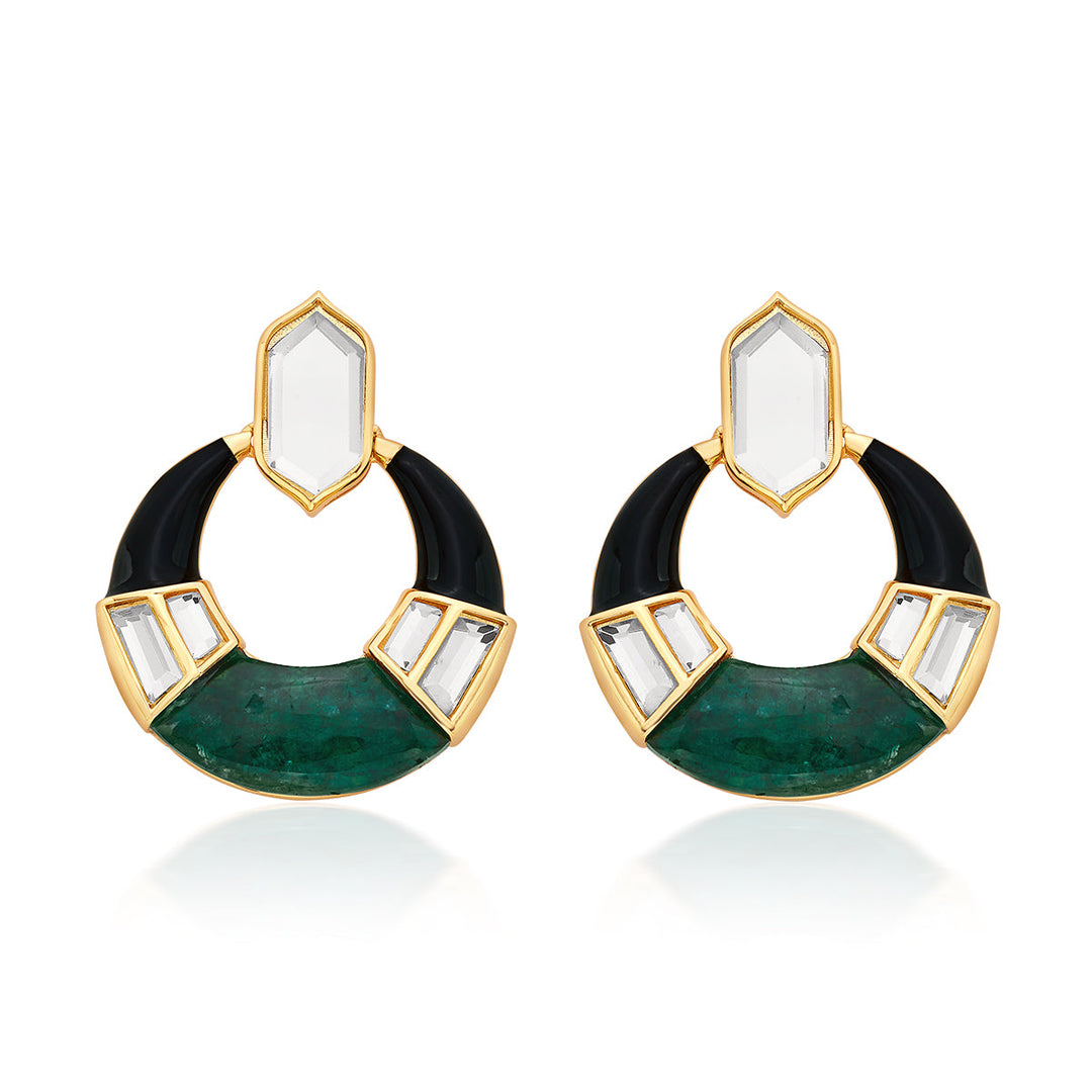 Sultana Green Quartz Mirror Hoop Earrings
