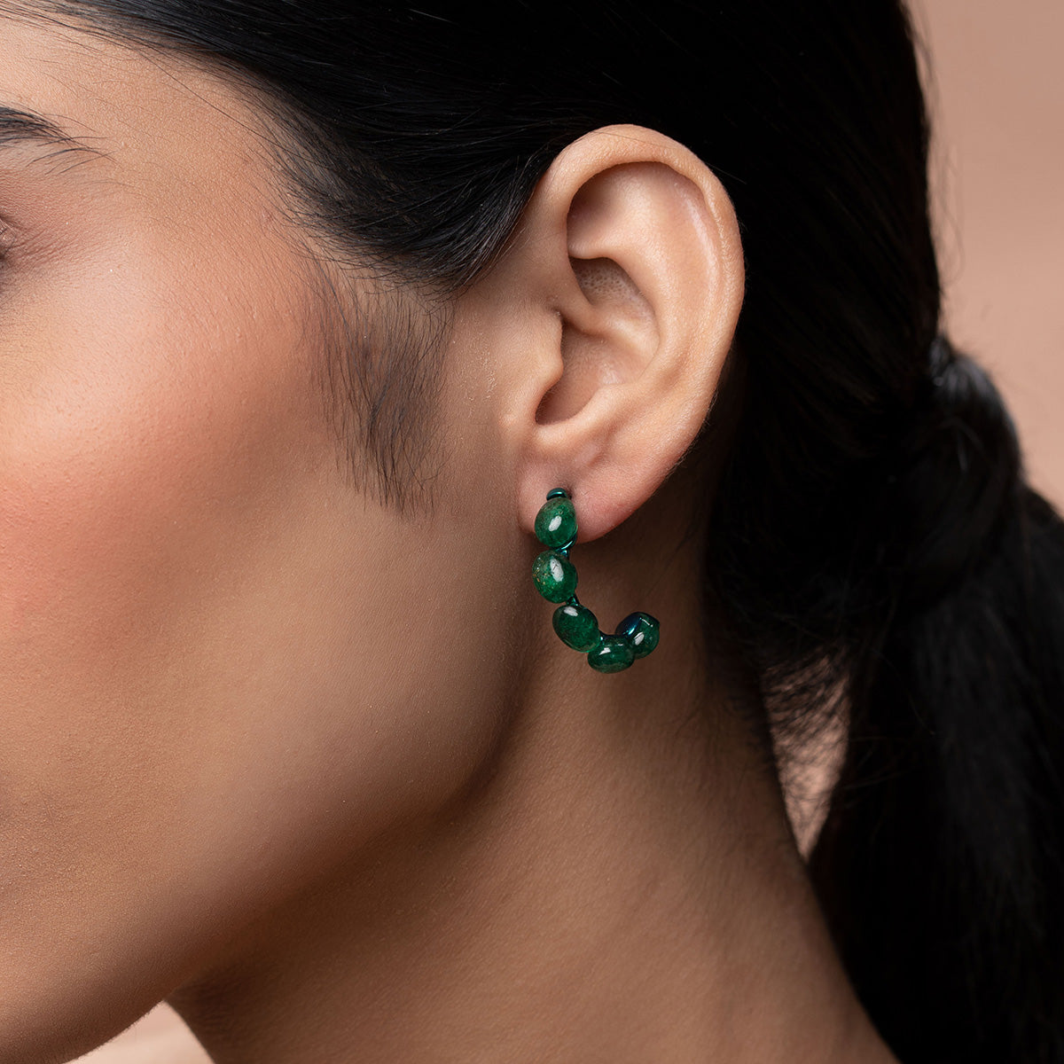 Sultana Green Quartz Hoop Earrings