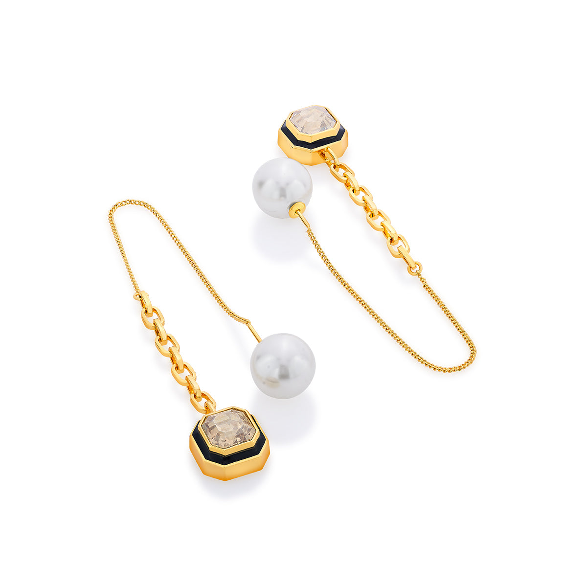 Bougie Crystal & Pearl Threader Earrings