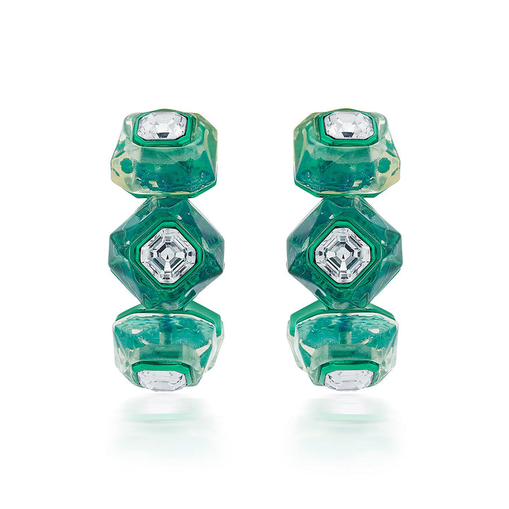 B-dazzle Infinity Cut Green Crystal Hoops - Isharya | Modern Indian Jewelry