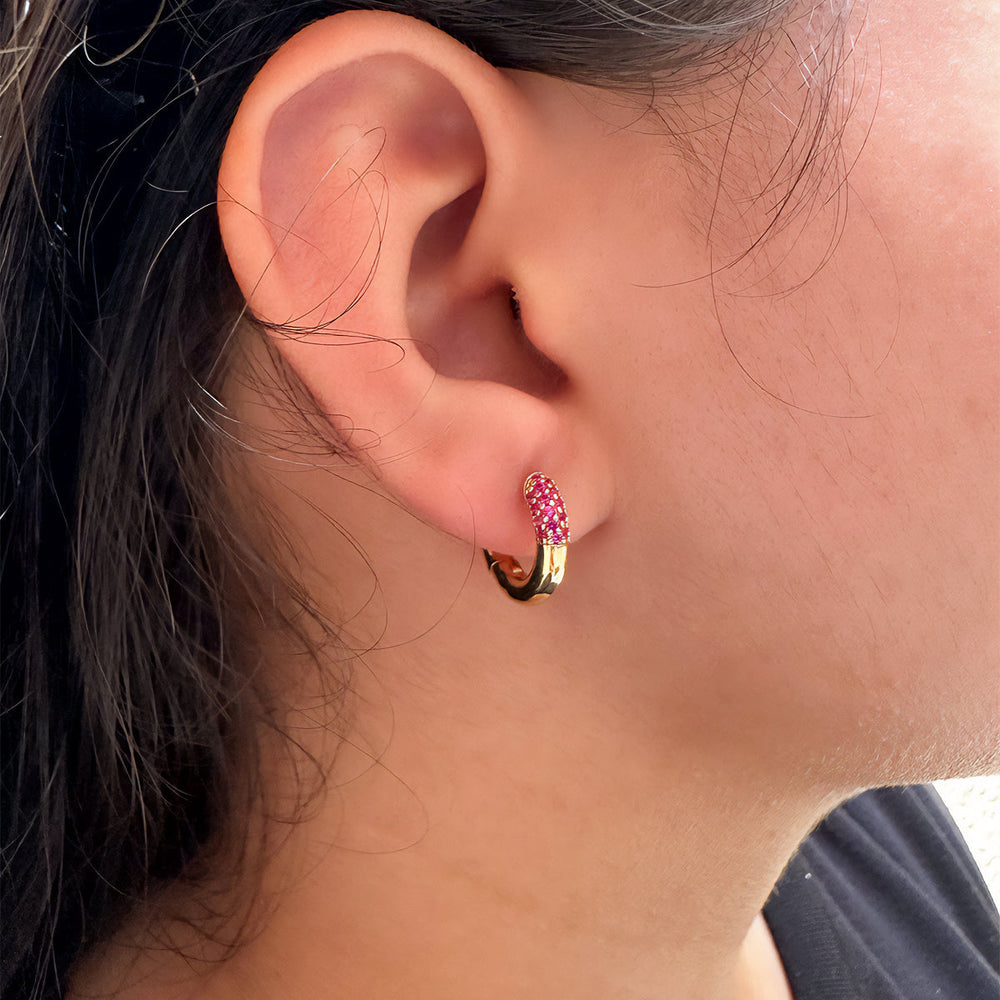 Red Sparkle Chubby Hoop Earrings - Isharya | Modern Indian Jewelry
