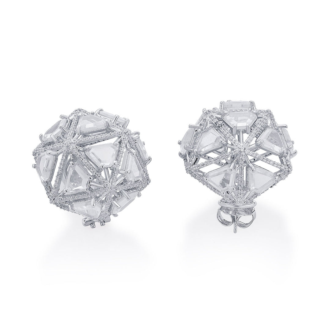 Bahamas 925 Silver Rève Crystal  Dome Earrings - Isharya | Modern Indian Jewelry