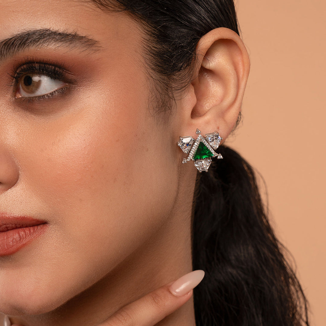 Atlantis 925 Silver Emerald Hydro Earrings - Isharya | Modern Indian Jewelry