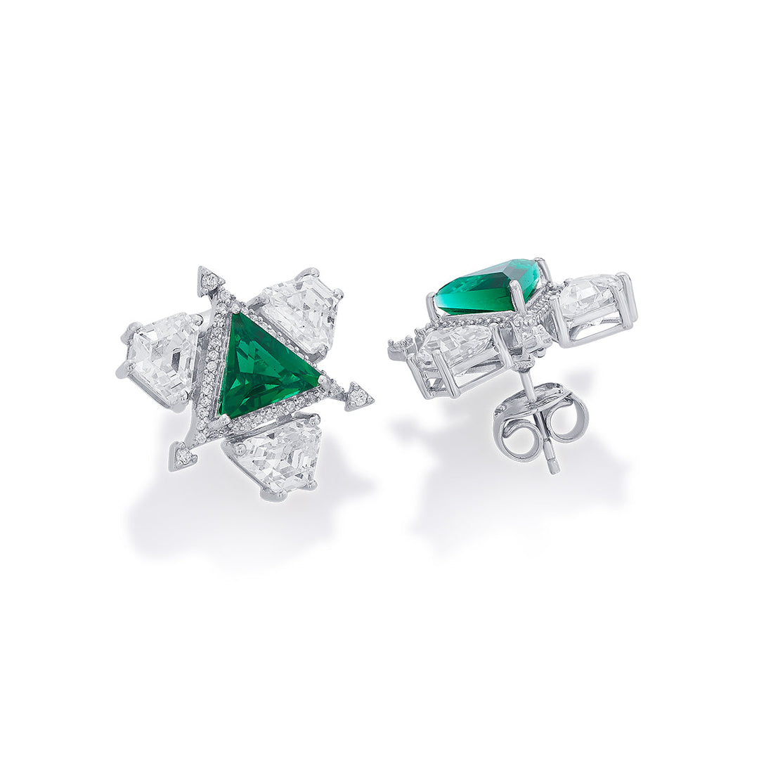 Atlantis 925 Silver Emerald Hydro Earrings - Isharya | Modern Indian Jewelry