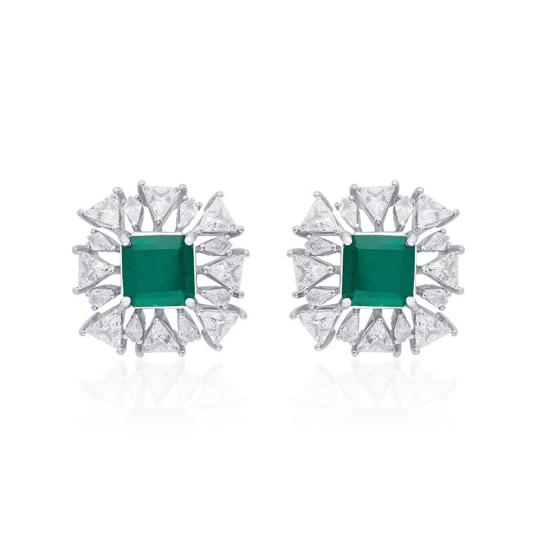 Provence 925 Silver Emerald Doublet Starburst Earrings - Isharya | Modern Indian Jewelry