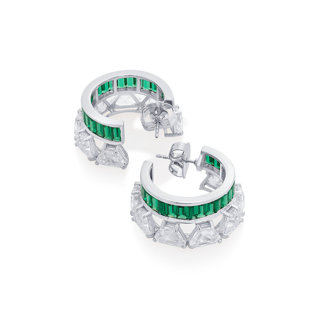 Amalfi 925 Silver Emerald Hydro  Mini Hoop Earrings - Isharya | Modern Indian Jewelry