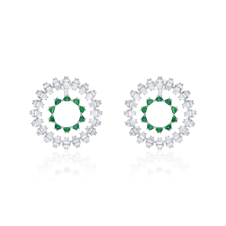 Atlantis 925 Silver Emerald Hydro Circle Earrings - Isharya | Modern Indian Jewelry