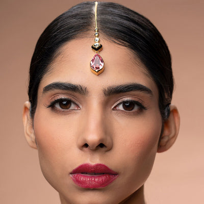 Amina Pink Crystal Maangtikka