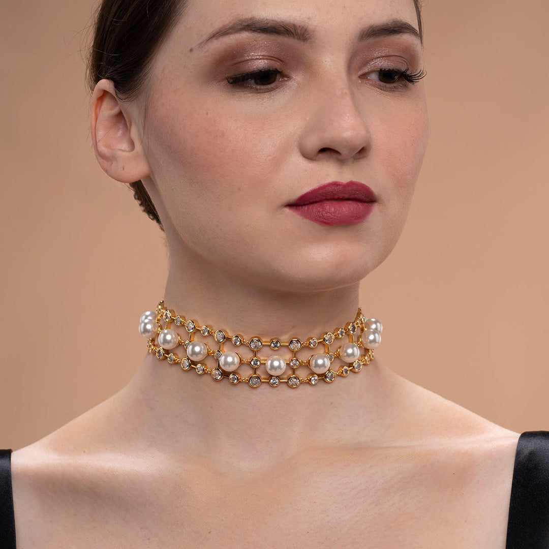 Amara Pearl CZ Choker Necklace - Isharya | Modern Indian Jewelry