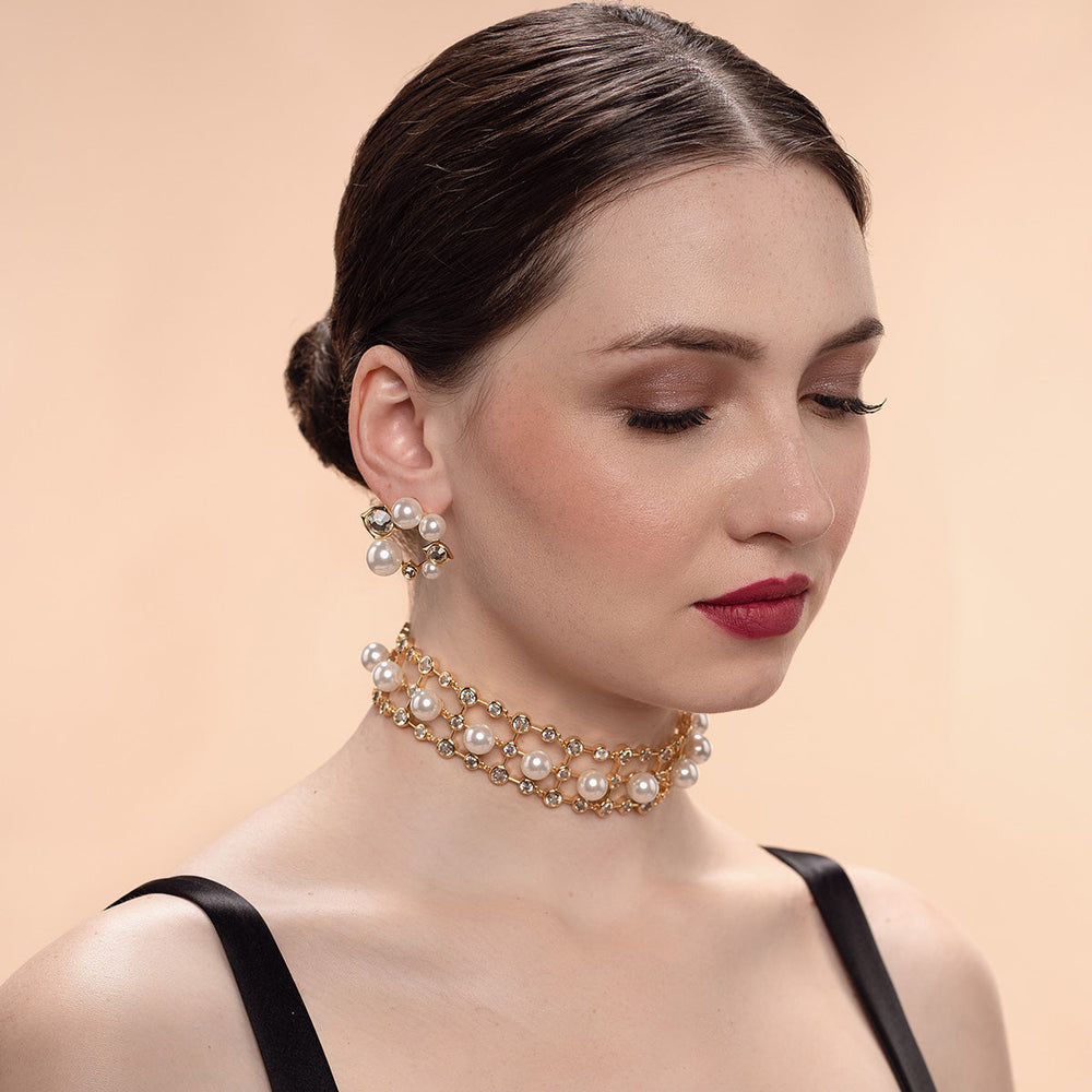 Amara Pearl CZ Choker Necklace - Isharya | Modern Indian Jewelry