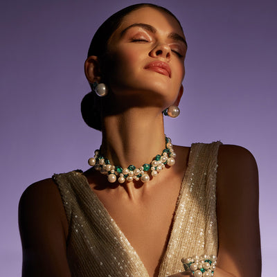 Zeenat Green Quartz Pearl Necklace