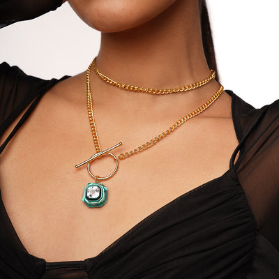 B-dazzle Infinity Cut Green Crystal Toggle Necklace