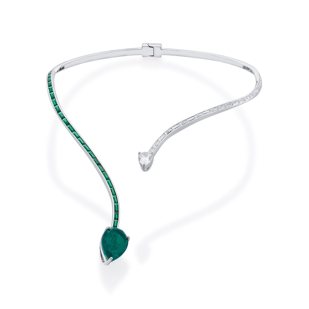 Bahamas 925 Silver Emerald Hydro Coil Necklace - Isharya | Modern Indian Jewelry