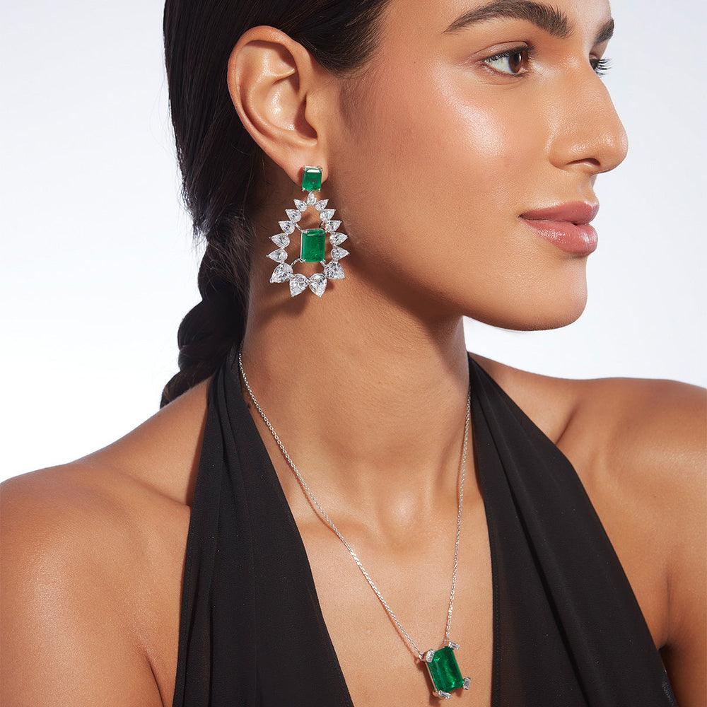 Provence 925 Silver Emerald Doublet Pendant Necklace - Isharya | Modern Indian Jewelry