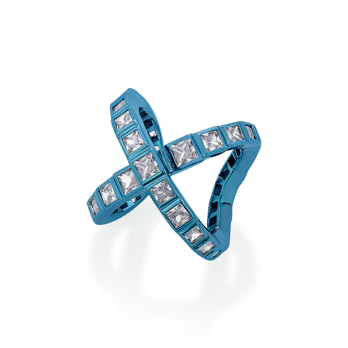 Aqua Blue Cross Ring - Isharya | Modern Indian Jewelry