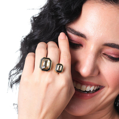 Soleil Black Enamel Two Stone Ring