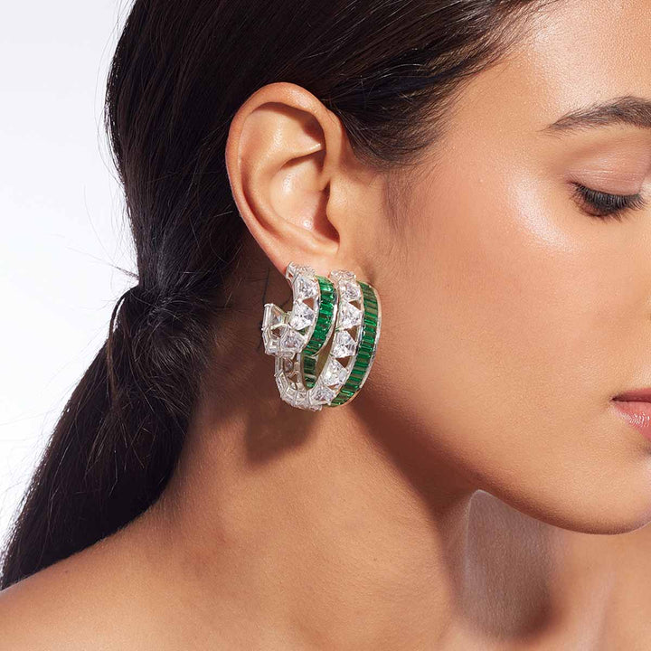 Amalfi 925 Silver Emerald Hydro Double Hoop Earrings
