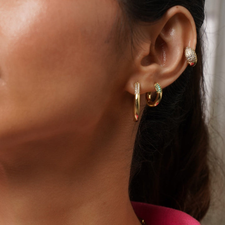Turquoise Sparkle Chubby Hoop Earrings - Isharya | Modern Indian Jewelry