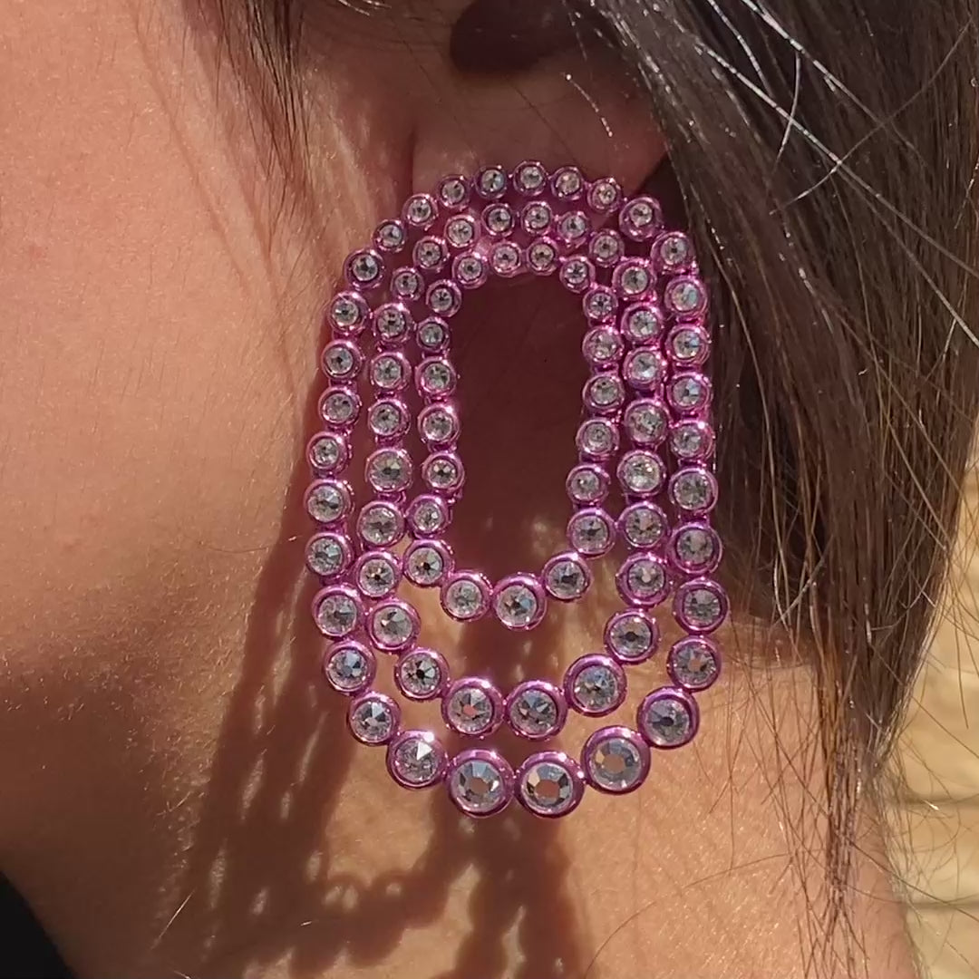 Rani Pink Tri Layered Earrings