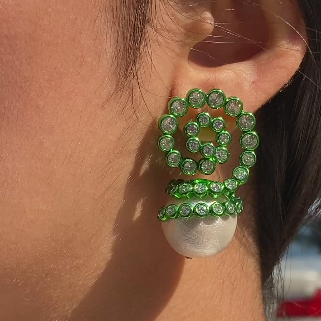 Parakeet Green Pearl Drop Earrings