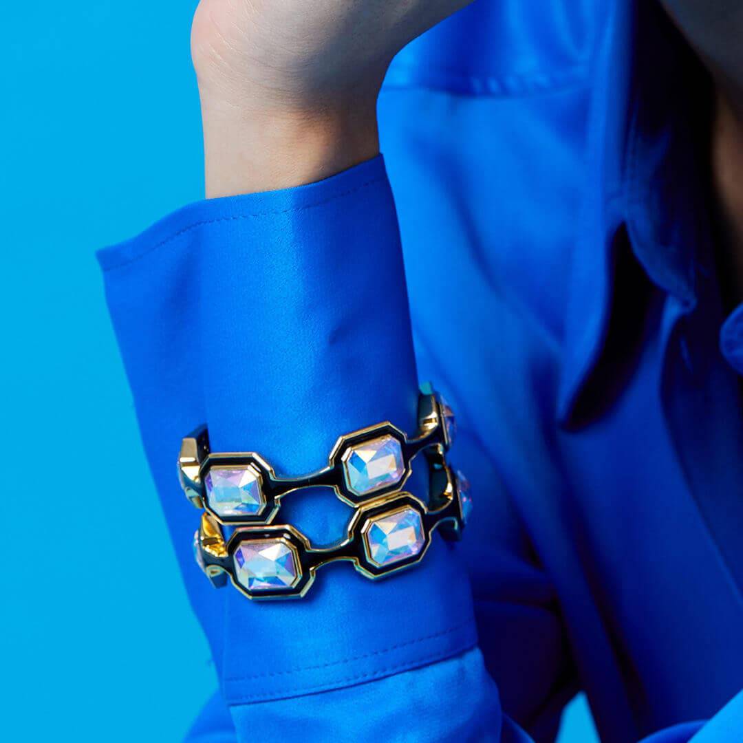 Meraki Black Enamel Multi Stone Bracelet - Isharya | Modern Indian Jewelry