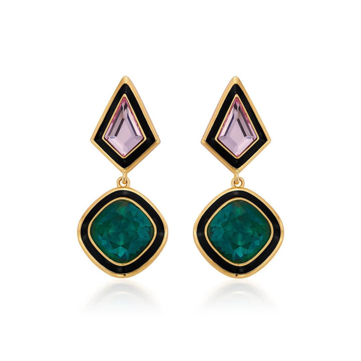 Amour Black Enamel Two Stone Earrings - Isharya | Modern Indian Jewelry