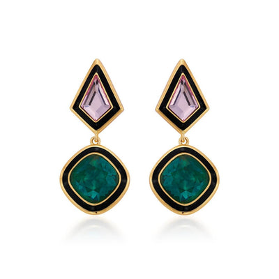 Amour Black Enamel Two Stone Earrings - Isharya | Modern Indian Jewelry