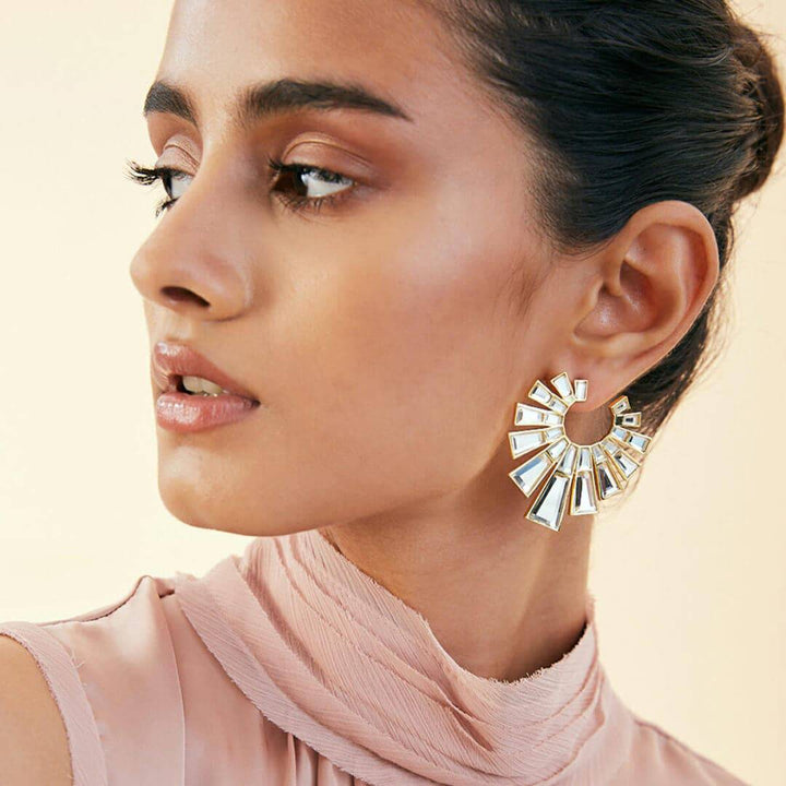 Angel Dust Baguette Mirror Orange Peal Earring - Isharya | Modern Indian Jewelry