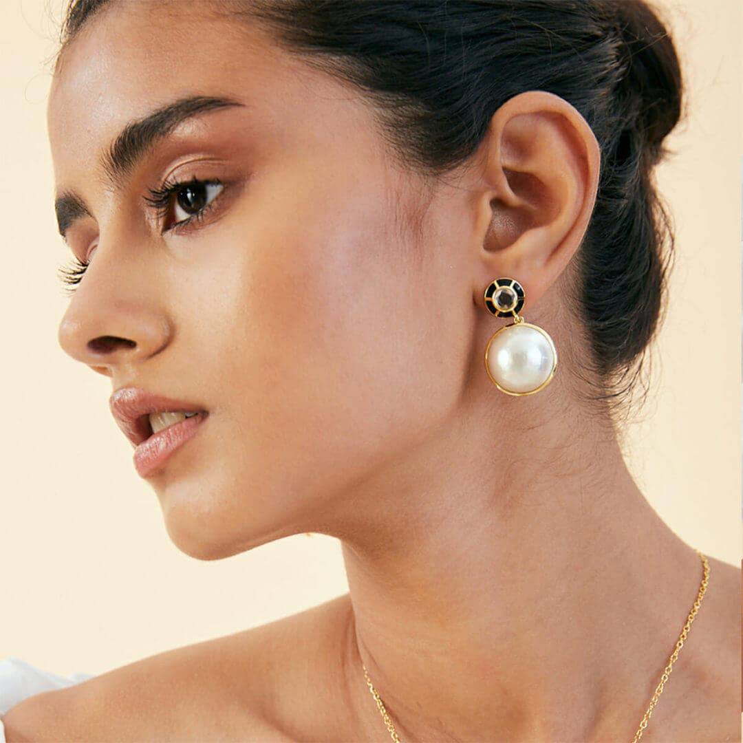 Ayaana Enamel and Pearl Drop Earrings - Isharya | Modern Indian Jewelry