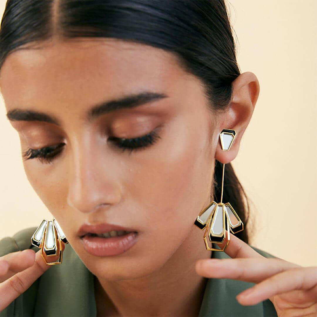 Ayaana Long Mirror Earrings - Isharya | Modern Indian Jewelry