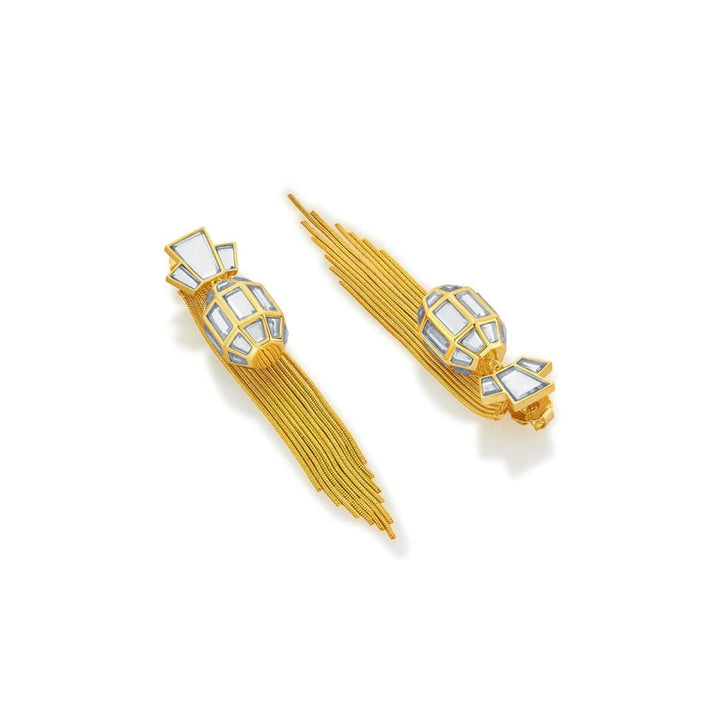 Bombay Deco Tassel Statement Mirror Earrings in Gold - Isharya | Modern Indian Jewelry