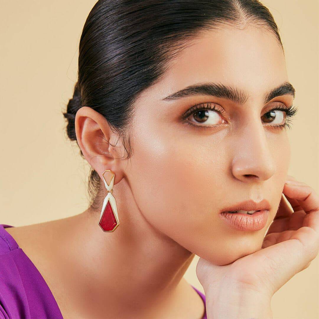 Borderless Pink Quartz Libra Earrings - Isharya | Modern Indian Jewelry