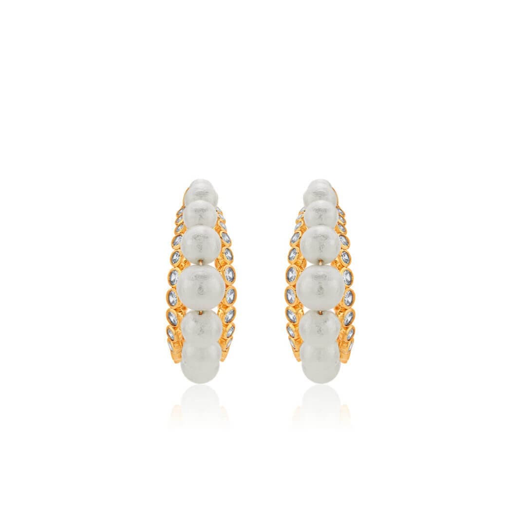 Crystal Pearl Hoop Earrings - Isharya | Modern Indian Jewelry