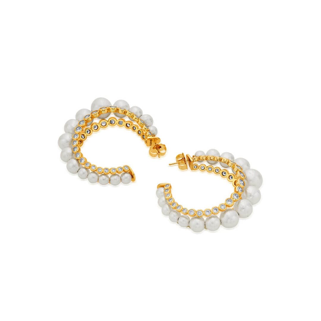 Crystal Pearl Hoop Earrings - Isharya | Modern Indian Jewelry