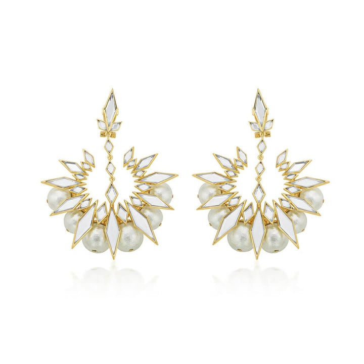 Demi Goddess Rhombus Mirror and Pearl Chandbali Earring - Isharya | Modern Indian Jewelry