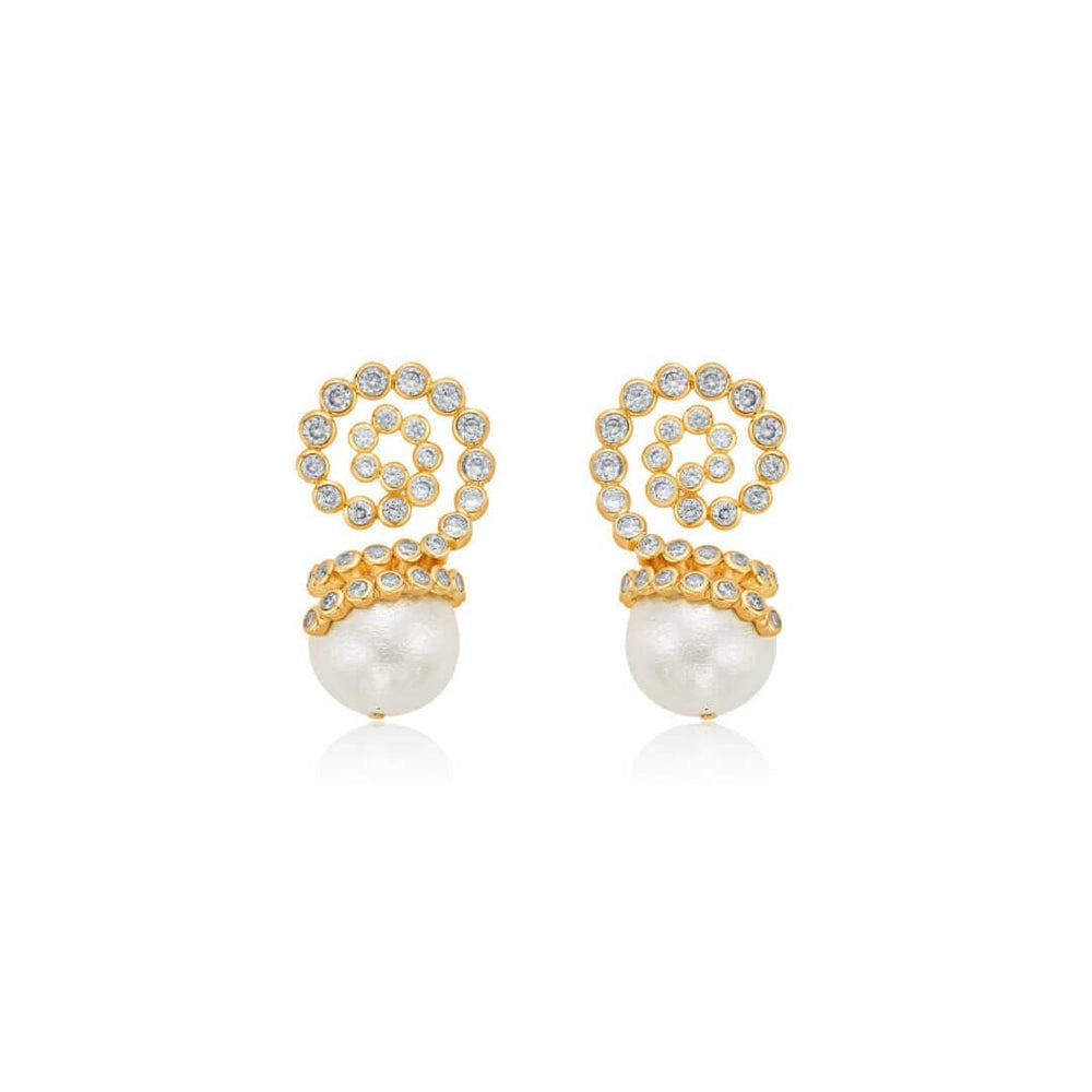 Crystal Swirl Pearl Drop Earrings - Isharya | Modern Indian Jewelry