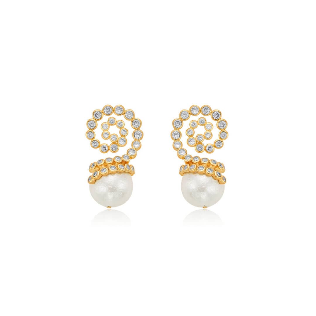 Crystal Swirl Pearl Drop Earrings - Isharya | Modern Indian Jewelry