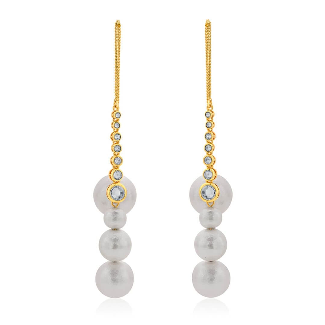 Inayat Cotton Pearl & CZ Long Earrings - Isharya | Modern Indian Jewelry