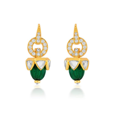 Inayat CZ Hydro Emerald & Mirror Shimmering Earrings - Isharya | Modern Indian Jewelry