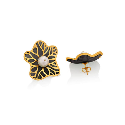 La Conchita Abstract Floral Stud Earrings in Black - Isharya | Modern Indian Jewelry