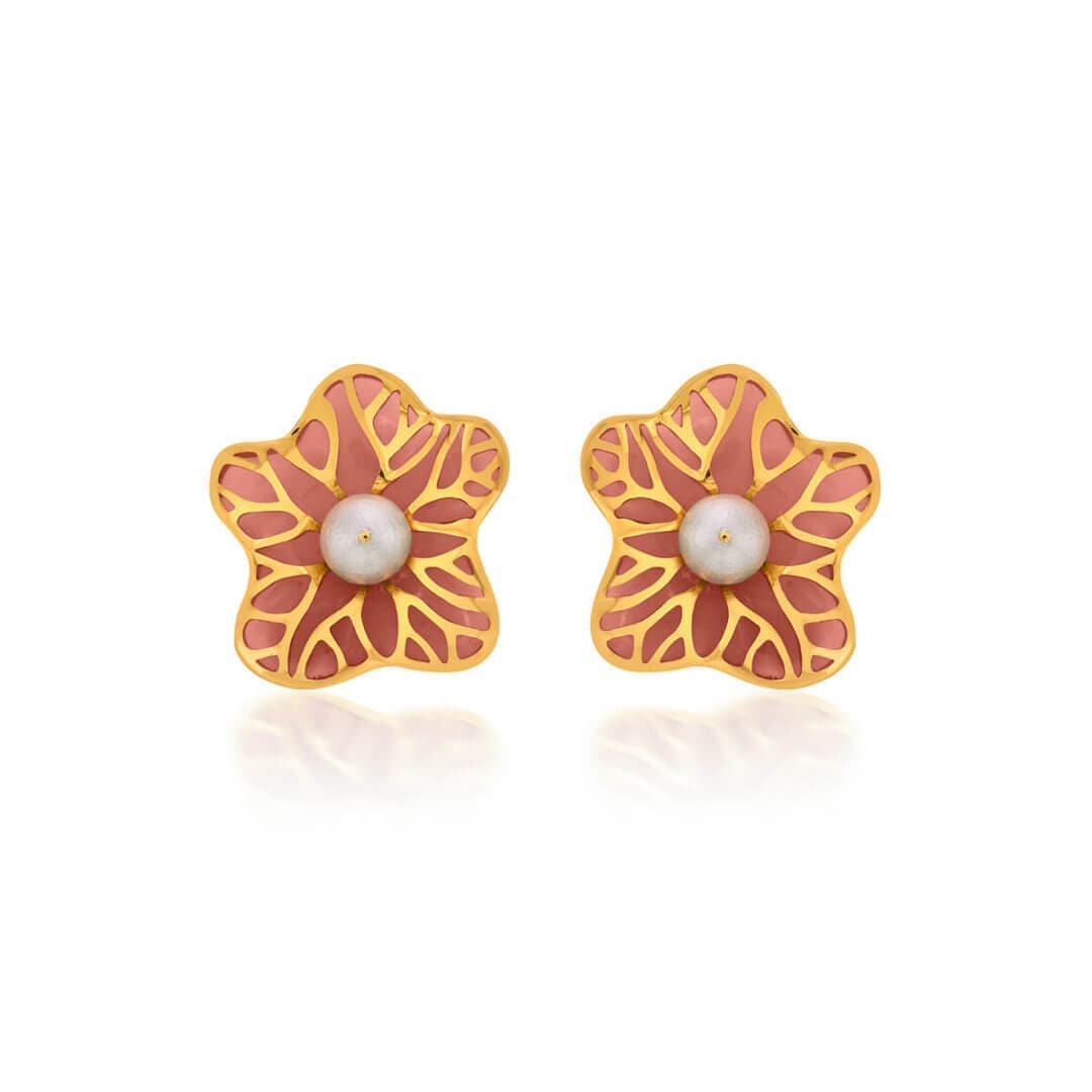 La Conchita Abstract Floral Stud Earrings in Coral - Isharya | Modern Indian Jewelry