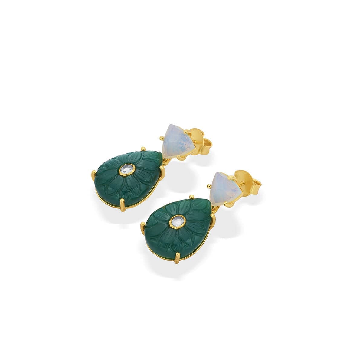 Libra Moonstone & Green Quartz Earrings - Isharya | Modern Indian Jewelry