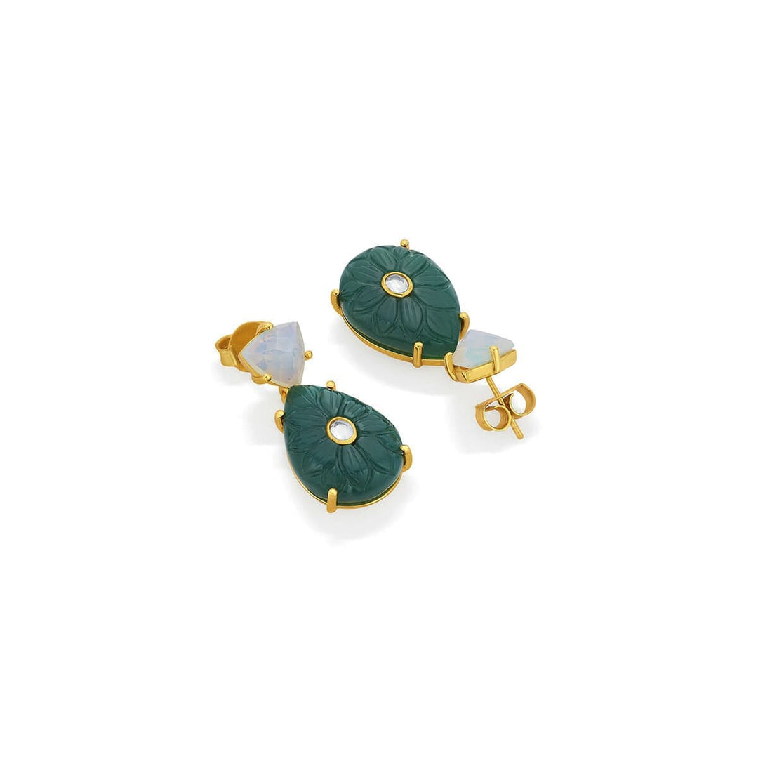 Libra Moonstone & Green Quartz Earrings - Isharya | Modern Indian Jewelry